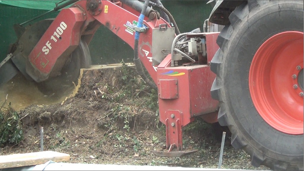 Wurzelfräsen an stark befahrener Strasse